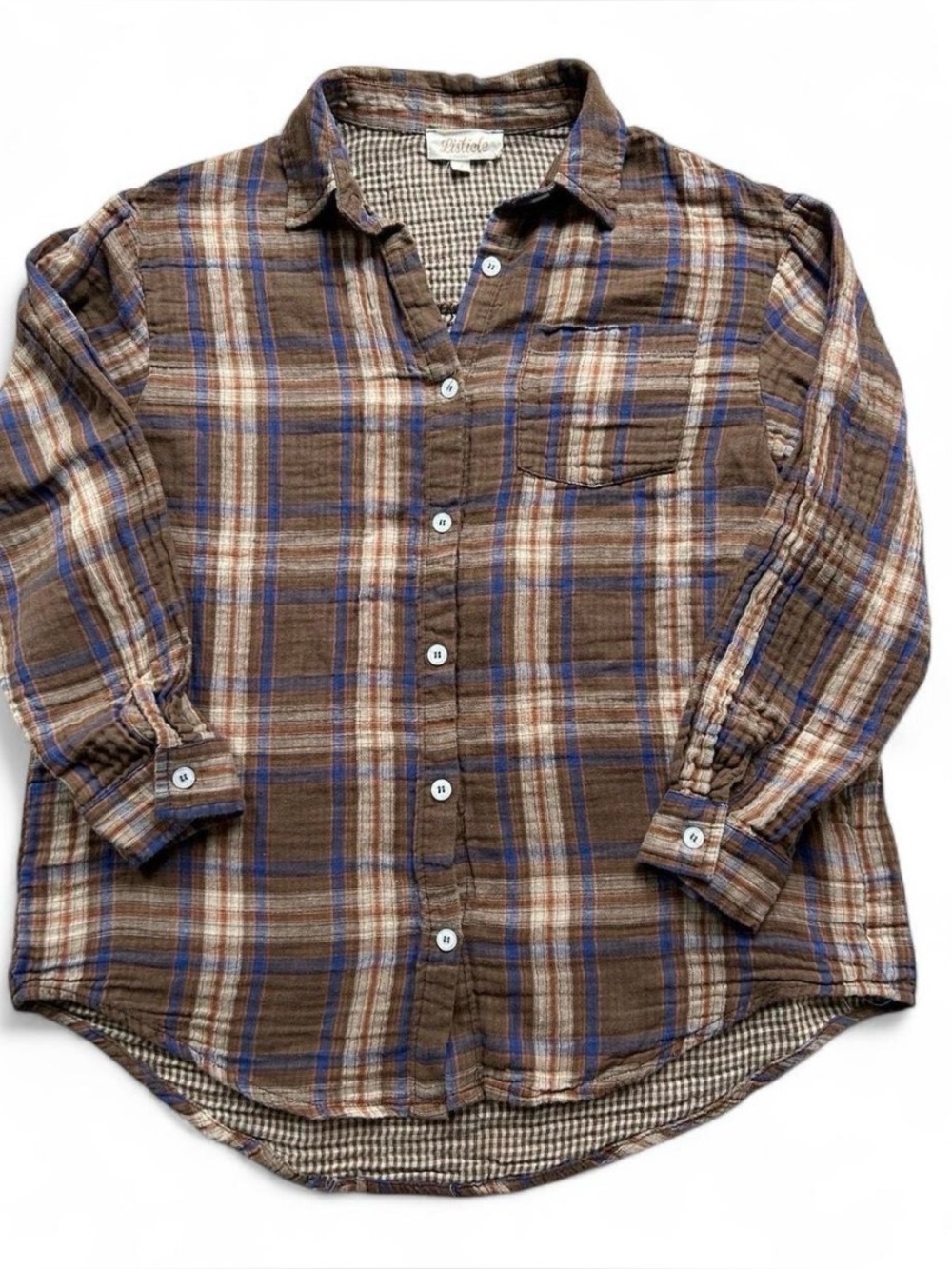 Listicle double oversized, plaid gauze button down, size small